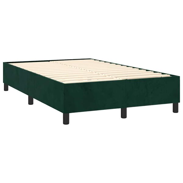 vidaXL Pat box spring cu saltea, verde &icirc;nchis, 100x200 cm, catifea