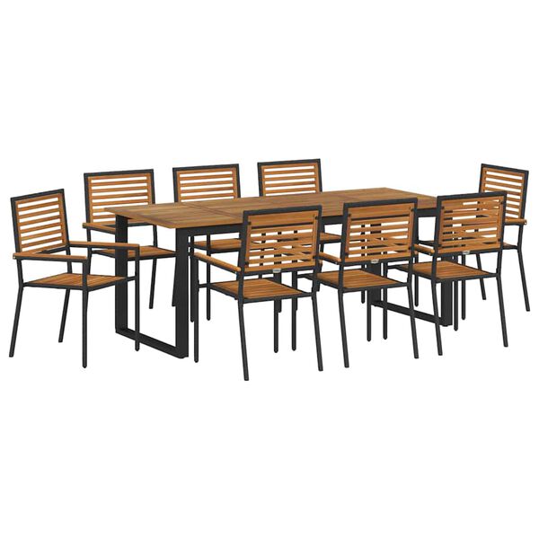 vidaXL Set de masă pentru grădină 9 pcs Negru Lemn Solid de Acacia