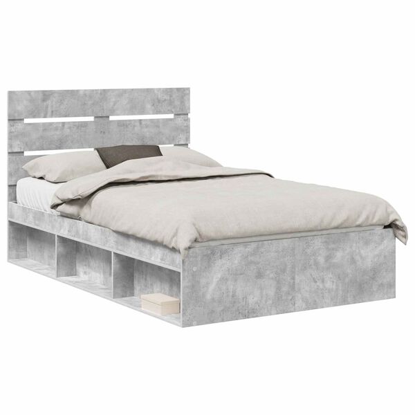 vidaXL Cadru de pat cu headboard Beton 120 x 200 cm Lemn de pin masiv