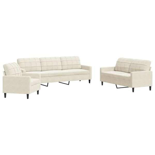 vidaXL Set de canapele cu perne, 3 piese, crem, catifea