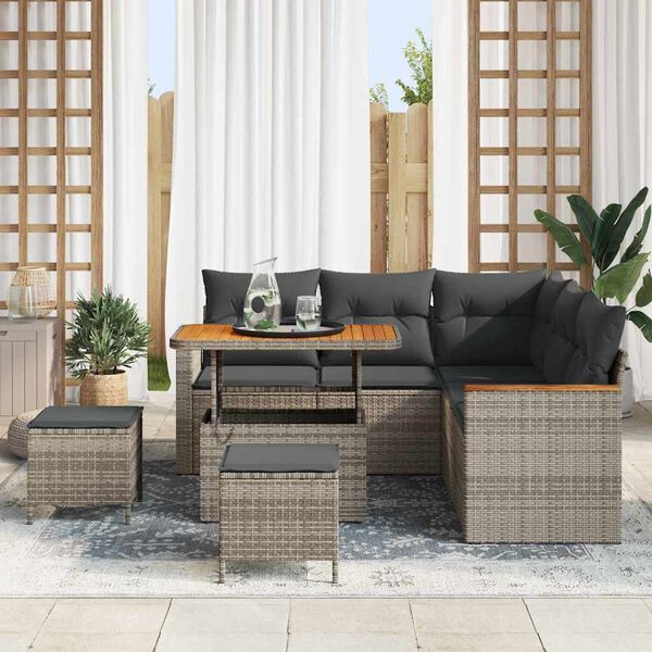 vidaXL Set de canapele pentru grădină cu pernă 8 pcs Gri Rattan poli