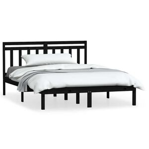 vidaXL Cadru pat, negru, 140x190 cm, lemn masiv de pin