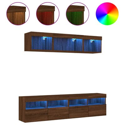 vidaXL Unități de perete TV cu LED-uri, 5 piese, stejar maro, lemn