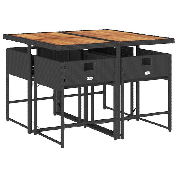 vidaXL Set mobilier de grădină cu perne, 5 piese, negru, poliratan