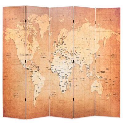 vidaXL Paravan de cameră pliabil, galben, 200 x 170 cm, harta lumii