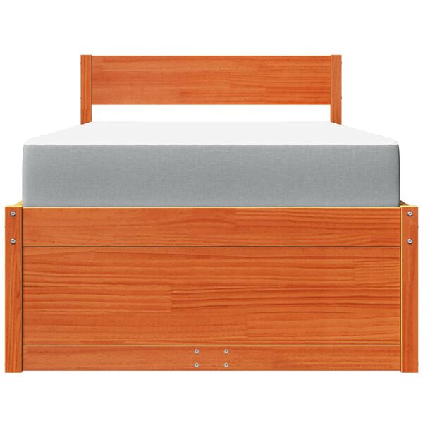 vidaXL Pat cu sertare saltea, maro ceruit, 90x190 cm, lemn masiv pin