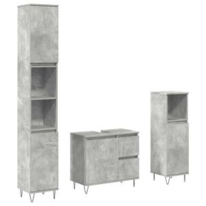 vidaXL Set mobilier de baie, 3 piese, gri beton, lemn compozit