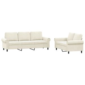 vidaXL Set de canapele cu perne, 2 piese, crem, catifea