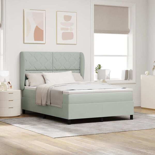 vidaXL Pat cu arcuri cu saltea Gri deschis 190 x 140 cm Poliester