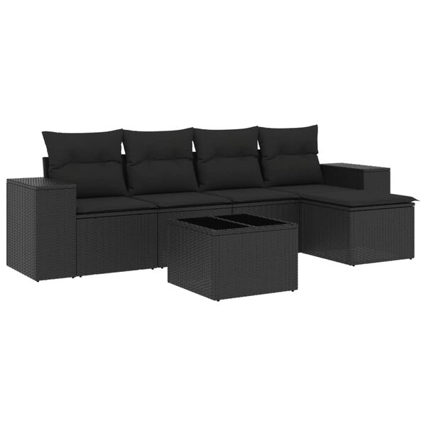 vidaXL Set mobilier de grădină cu perne, 6 piese, negru, poliratan