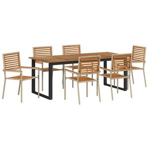 vidaXL Set de masă pentru grădină 7 pcs Bej Lemn Solid de Acacia