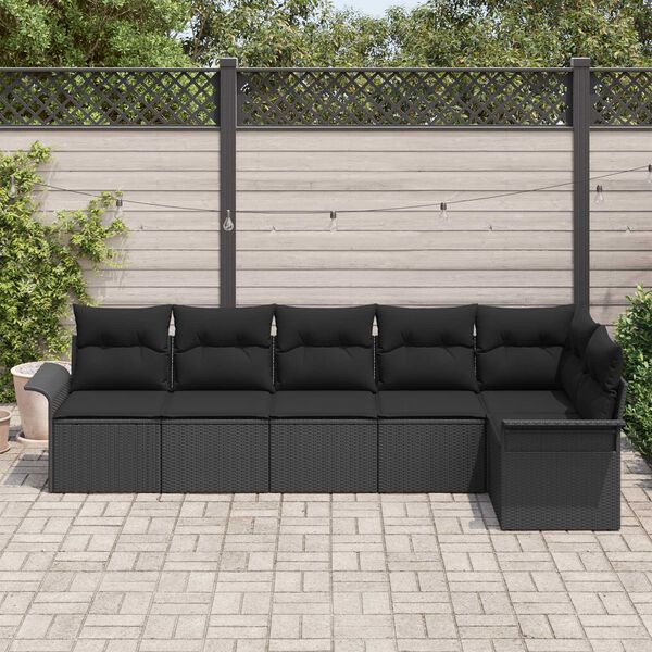 vidaXL Set de canapele pentru grădină cu pernă 6 pcs Negru poliratan