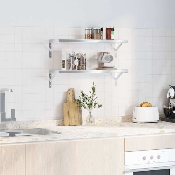vidaXL Rafturi de perete, 2 buc. 75x23,5 cm argintiu oțel inoxidabil