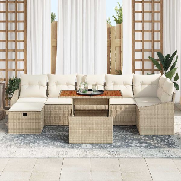 vidaXL Set de canapele pentru grădină cu pernă 8 pcs Bej Rattan poli