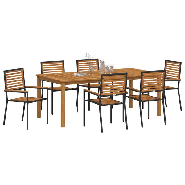 vidaXL Set de masă pentru grădină 7 pcs Negru Lemn Solid de Acacia