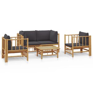 vidaXL Set mobilier de grădină cu perne gri &icirc;nchis, 5 piese, bambus