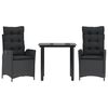 vidaXL Set mobilier de grădină cu perne, 3 piese, negru, poliratan