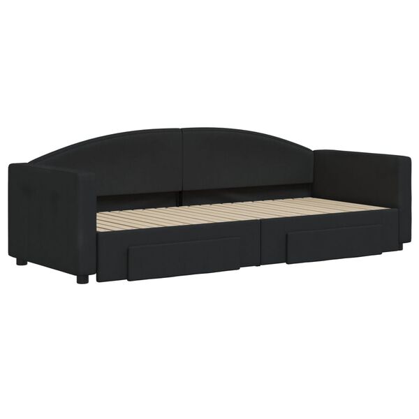 vidaXL Pat de zi cu extensie și sertare, negru, 80x200 cm, textil