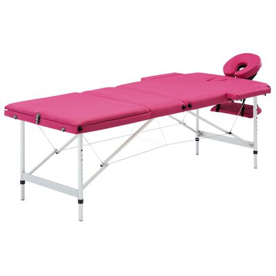 vidaXL Masă de masaj pliabilă, 3 zone, roz, aluminiu