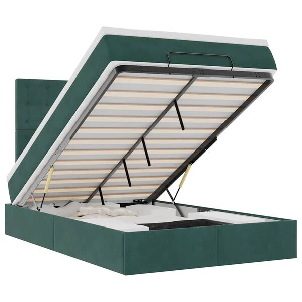 vidaXL Cadru de pat otoman cu saltele, catifea verde &icirc;nchis 120x200cm