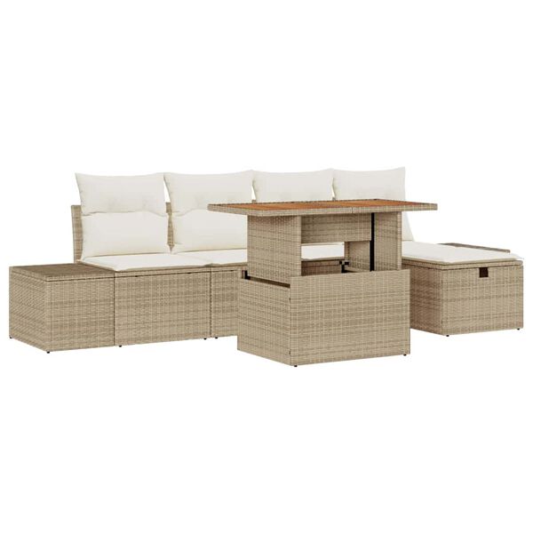 vidaXL Set de canapele pentru grădină cu pernă 6 pcs Bej Rattan poli