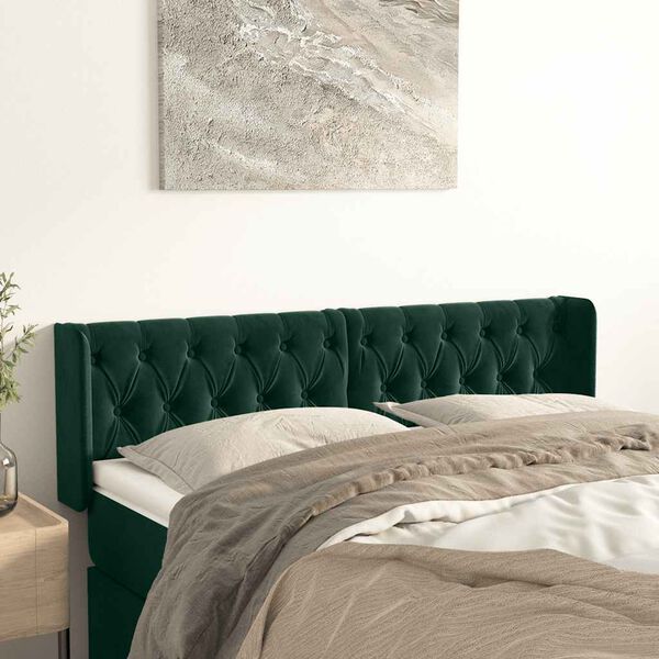 vidaXL Tăblie de pat cu aripioare verde &icirc;nchis 163x16x78/88 cm catifea