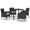 vidaXL Set mobilier de grădină cu perne, 5 piese, negru, poliratan