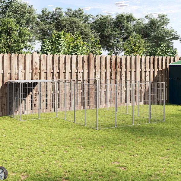 vidaXL Padoc pentru câini, argintiu, 8,47 m², oțel