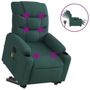 vidaXL Fotoliu electric masaj rabatabil / ridicare verde &icirc;nchis textil
