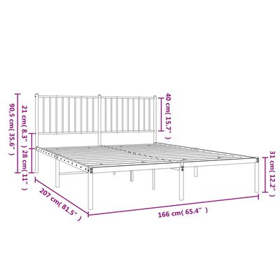 vidaXL Cadru de pat metalic cu tăblie, negru, 160x200 cm