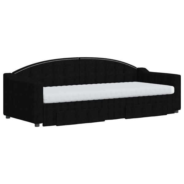 vidaXL Pat de zi cu extensie și sertare, negru, 80x200 cm, textil