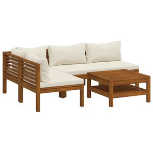 vidaXL Set mobilier grădină cu perne crem, 5 piese, lemn masiv acacia