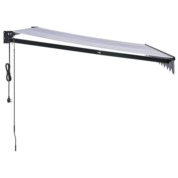 vidaXL Copertină retractabilă automată, albastru și alb, 3x2,5 m