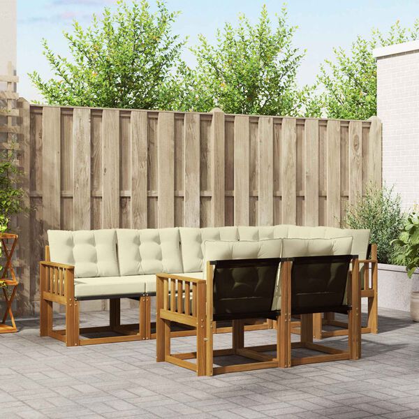 vidaXL Set de canapele de exterior cu pernă 7 pcs Natural și Crem