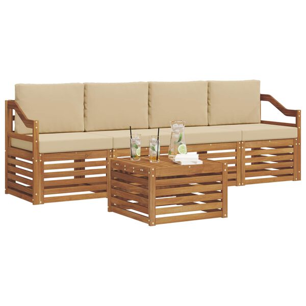 vidaXL Seturi de canapele 5 pcs Natur și Bej Lemn Solid de Acacia