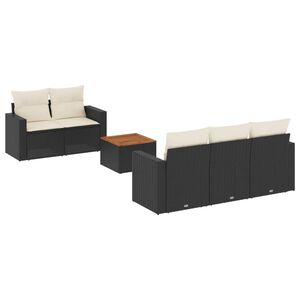 vidaXL Set mobilier de grădină cu perne, 6 piese, negru, poliratan