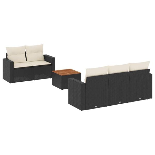 vidaXL Set mobilier de grădină cu perne, 6 piese, negru, poliratan