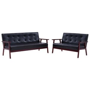 vidaXL Set de canapele, 2 piese, negru, piele ecologică