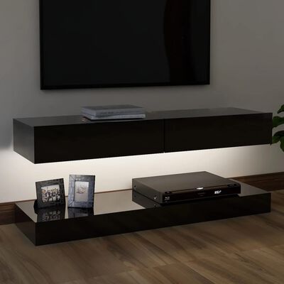 vidaXL Comodă TV cu lumini LED, negru extralucios, 120x35 cm