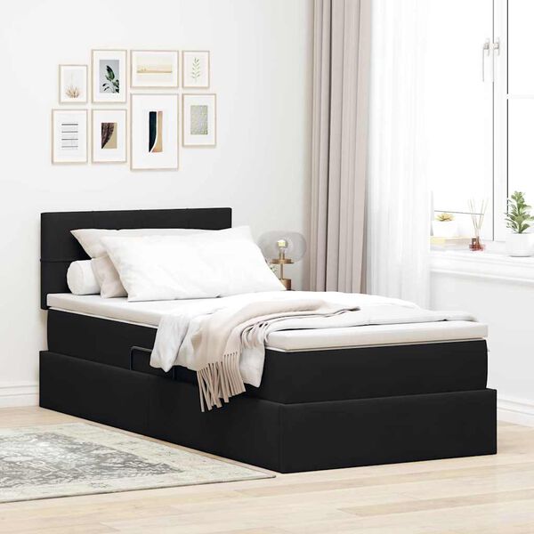 vidaXL Pat cu storage cu saltea cu headboard Negru 90 x 190 cm Catifea