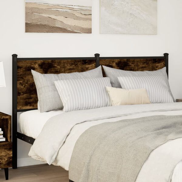 vidaXL Tăblie de pat, stejar fumuriu, 150 cm, lemn prelucrat și oțel