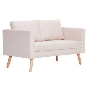 vidaXL Canapea cu 2 locuri, crem, material textil