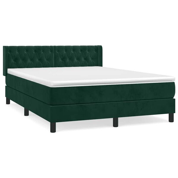 vidaXL Pat box spring cu saltea, verde &icirc;nchis, 140x190 cm, catifea