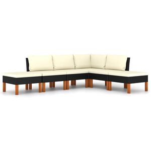 vidaXL Set mobilier de grădină cu perne, 6 piese, negru, poliratan