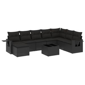 vidaXL Set mobilier de grădină cu perne, 9 piese, negru, poliratan