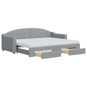 vidaXL Pat de zi cu extensie și sertare, gri deschis, 80x200 cm textil