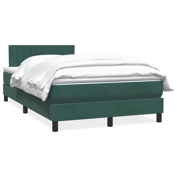 vidaXL Pat box spring cu saltea, verde &icirc;nchis, 120x210 cm, catifea