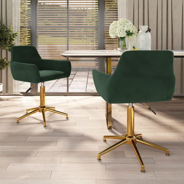 vidaXL Scaune de bucătărie pivotante, 2 buc., verde &icirc;nchis, catifea