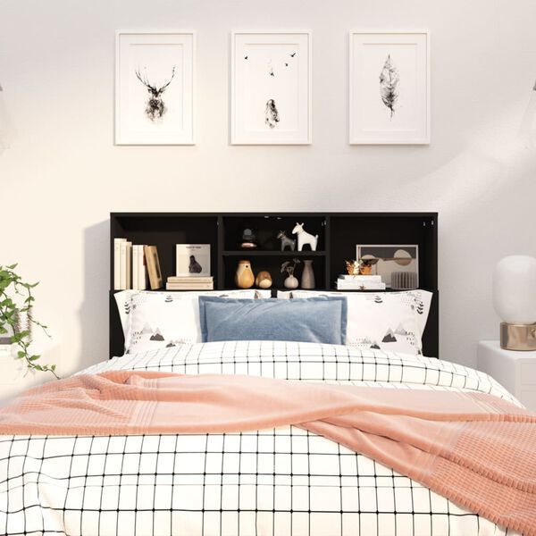 vidaXL Tăblie de pat cu dulap, negru, 120x19x103,5 cm