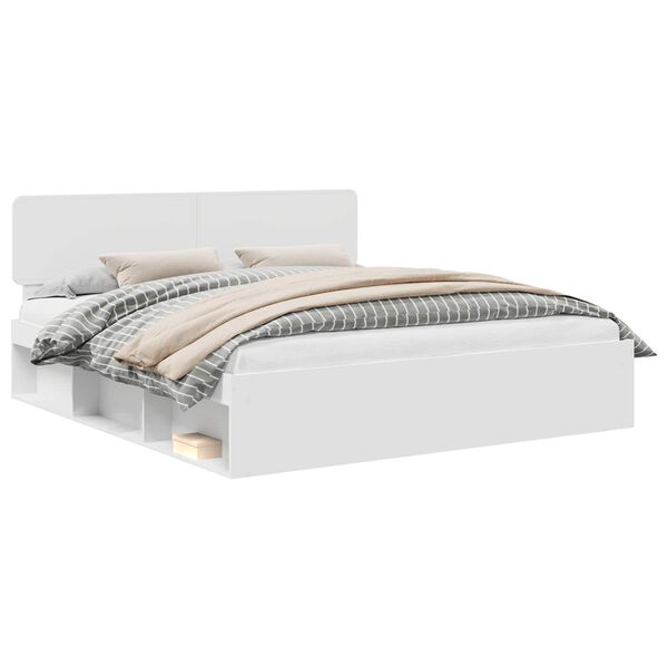 vidaXL Cadru de pat cu headboard Alb 200 x 200 cm Lemn de pin masiv